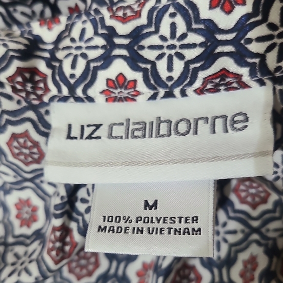 LIZ CLAIBORNE Geometric Print Women's Cap Sleeve Blouse Tunic Top - Size Medium - Picture 11 of 13